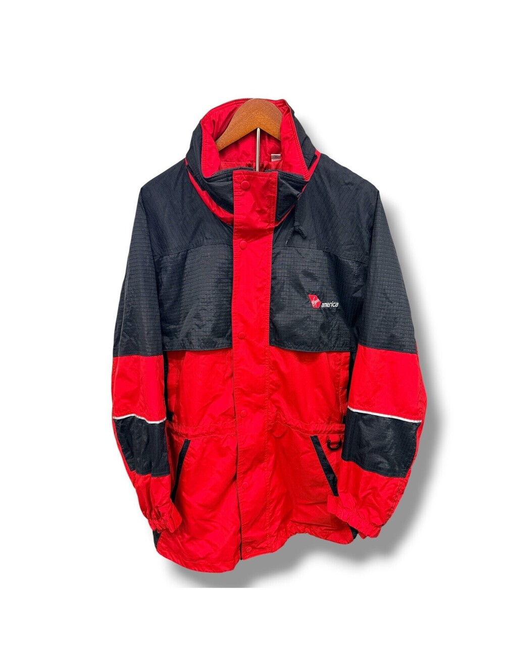 Virgin Cintas Virgin America Red Black Hooded Windbreaker Jacket Mens Large